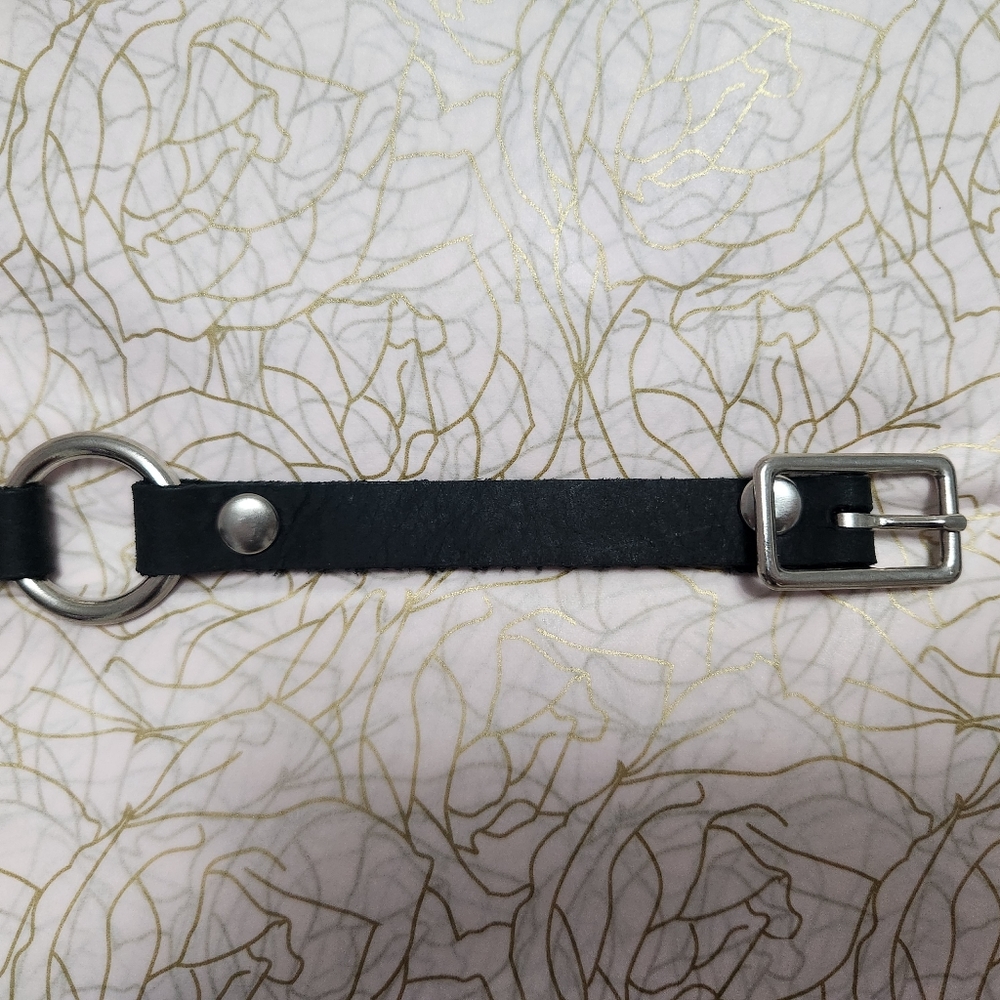 Handmade Real Leather Black Silver O-Ring Choker - Picture 10 of 14